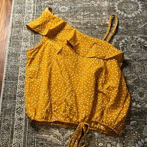 Burnt yellow polkadot one shoulder tank top